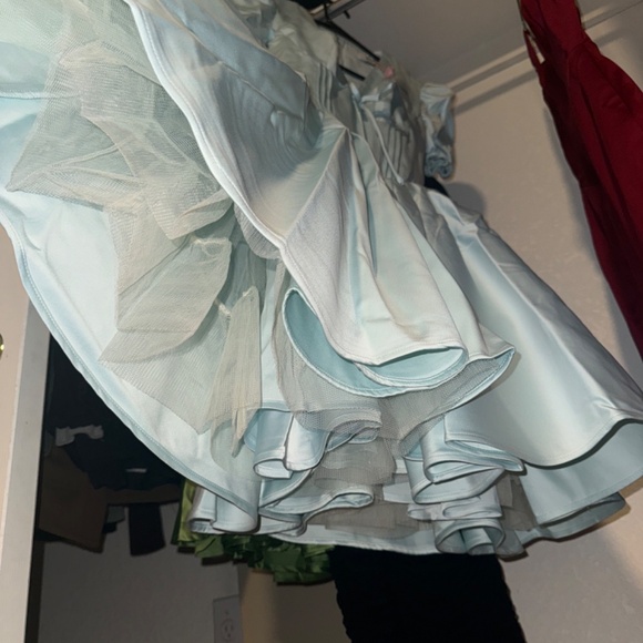 House of CB IMANI Delicate Blue Satin Pleated Mini Dress - Picture 6 of 6